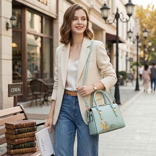Botanical Bliss: Embroidered Pastel Satchel – The Perfect Everyday Chic Handbag