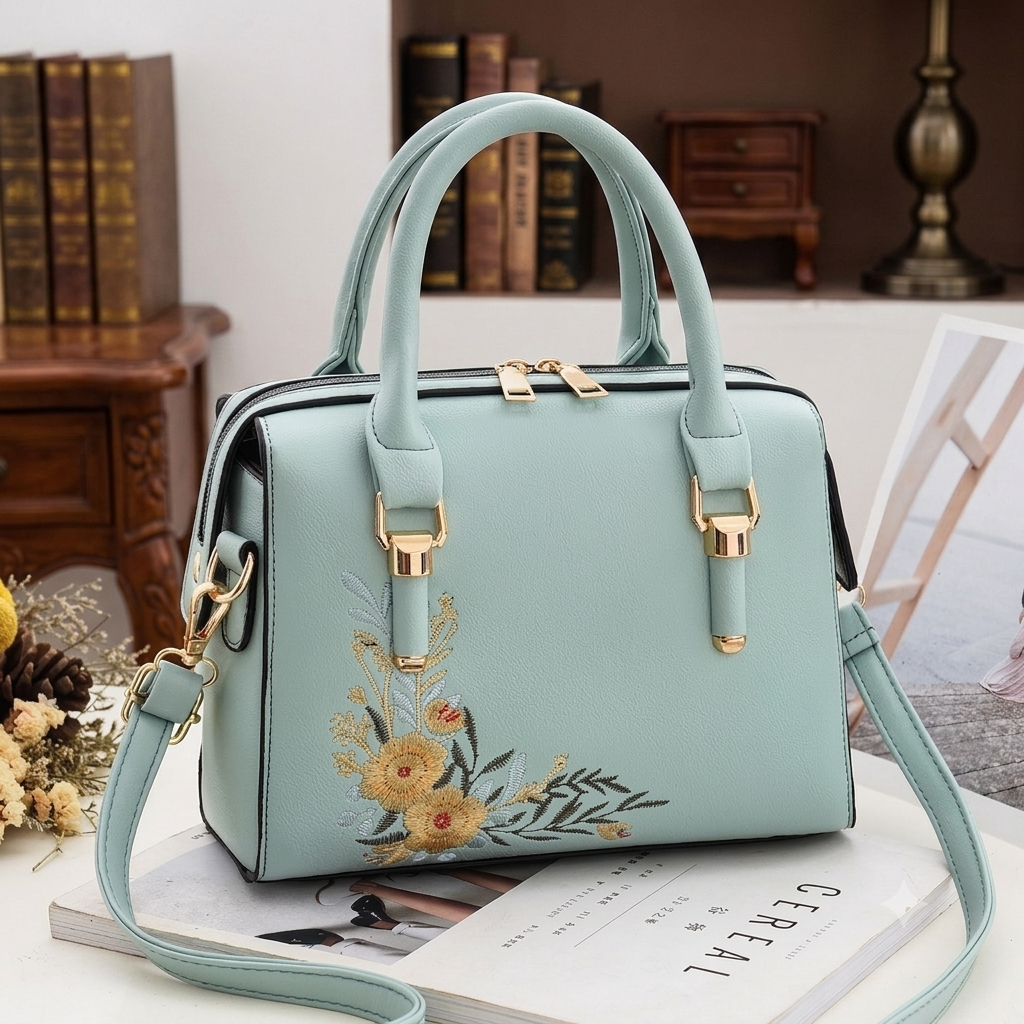 Botanical Bliss: Embroidered Pastel Satchel – The Perfect Everyday Chic Handbag