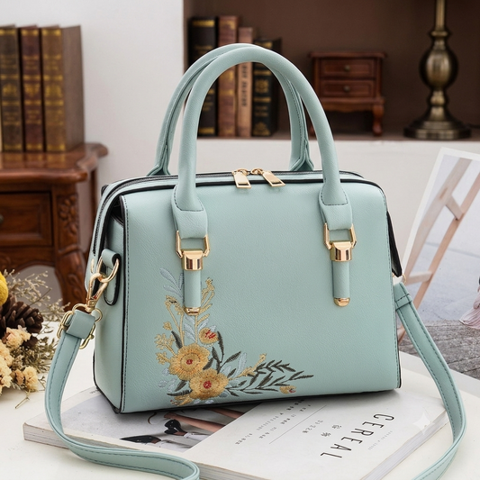 Botanical Bliss: Embroidered Pastel Satchel – The Perfect Everyday Chic Handbag